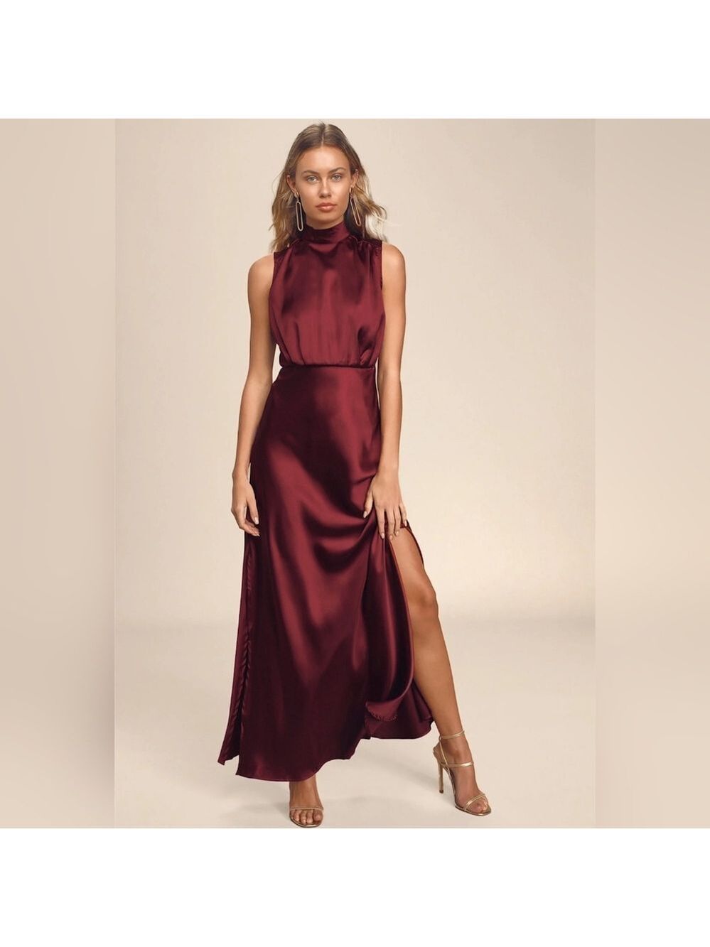 Lulus - Classic Elegance Wine Satin Maxi Dress - Picture 5 of 7